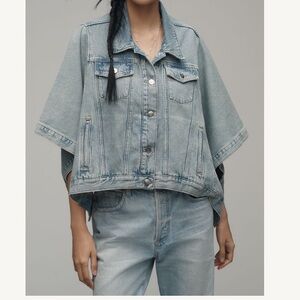 Brand New Anthropologie Weston Denim Cape Boyfriend Jacket by Pilcro Size S/M